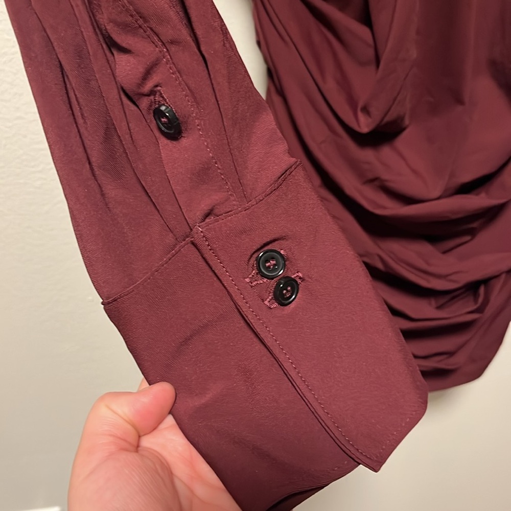 ADAPTE (NWT) Jamie Button Up Long Sleeve Mini Dress, Burgundy, Size XS - Picture 9 of 13